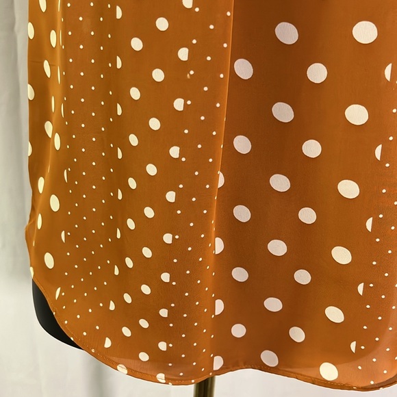 NWT LC Lauren Conrad Burnt Orange Polka Dot Print Pleat Neck Blouse - Picture 8 of 16